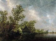Jan van Goyen River Landscape with Ferry and cottages painting